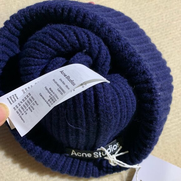 Acne Studios Wool Beanie with Face Patch (Navy/Pink) - Picture 5 of 5